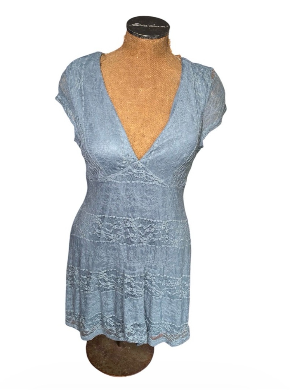 Charlotte Russe Light Blue Lace V-Neck Lace Dress Size L